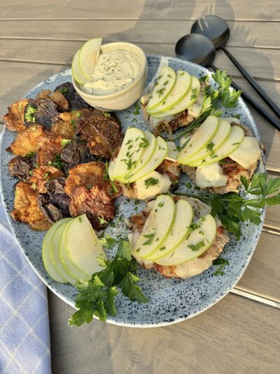 Apple Turkey Burgers with Brie and Caramelized Shallots