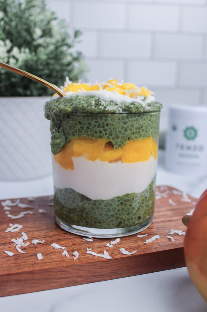 Matcha Mango Coconut Chia Pudding by Chloe's Creative Kitchen - FoodSocial