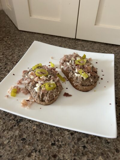 open-faced smoked tapenade tuna toast