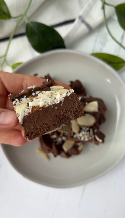 No Bake Protein Almond Joy Fudge