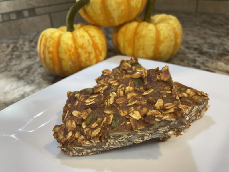 Pumpkin Spice Caramel Oat bars by Nutrition from a tiny Kitchen - FoodSocial