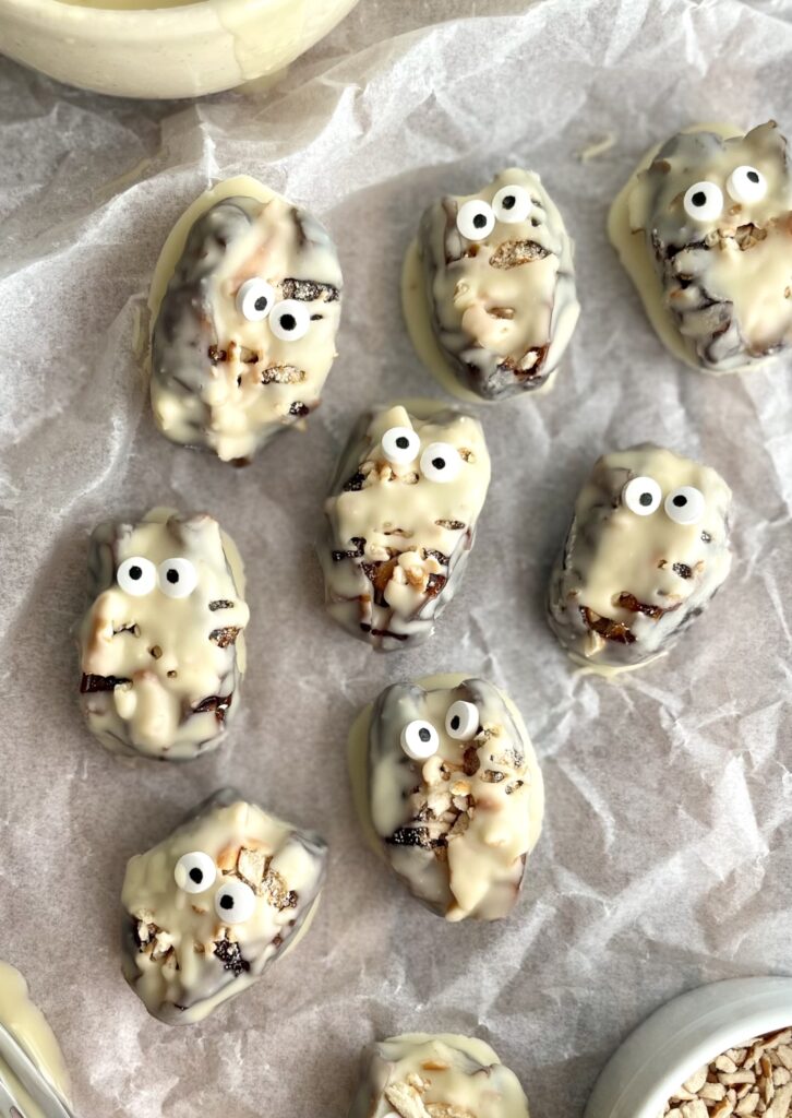 White Chocolate Pretzel Date Mummies by foodallergymoms_andmore - FoodSocial