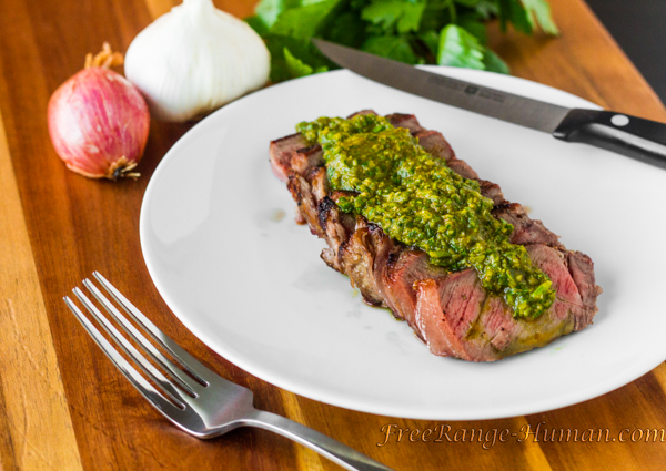 Grilled New York Strip Steak with Hatch Chile Chimichurri by Pastured Kitchen - FoodSocial