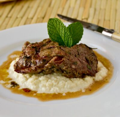 Pan Roasted Lamb Steak over Cauliflower Mash