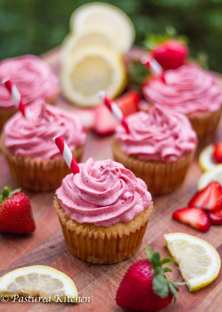 Strawberry Lemonade Cupcakes by Pastured Kitchen - FoodSocial