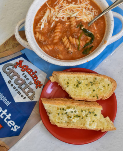 Gluten Free Lasagna Soup and Garlic Bread