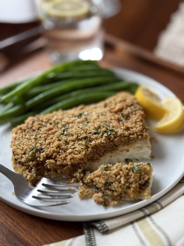 Stuffing-Crusted Wild Alaskan Halibut by Reed Dunn - FoodSocial