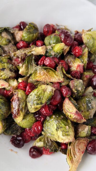 Orange Miso Roasted Cranberry Brussel Sprouts