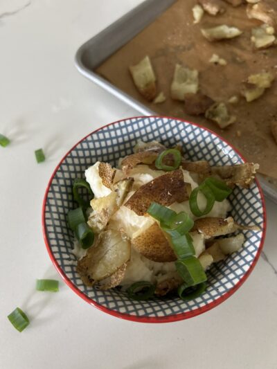 Mashed Potatoes with Crispy Potato Skin Croutons