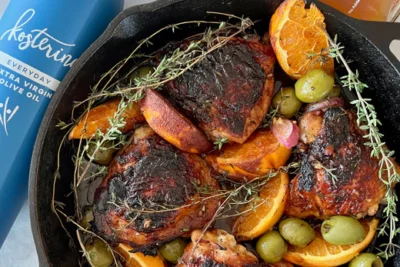 One-Skillet Tangerine Marinated Chicken Thighs