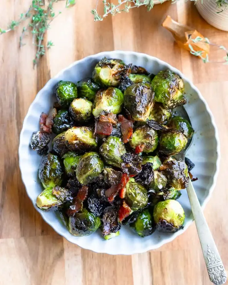 Maple Bacon Roasted Brussels Sprouts with Thyme by Stillwood Kitchen - FoodSocial