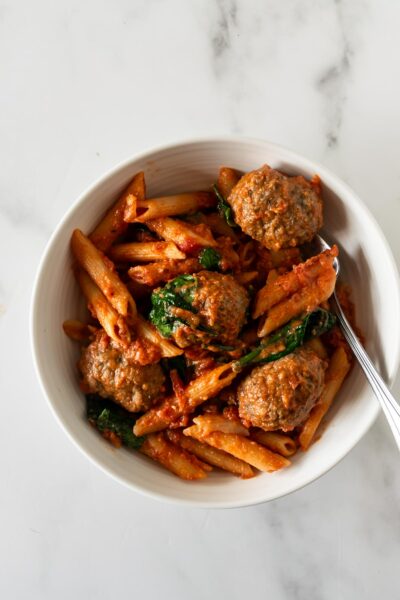 No-Boil Baked Penne Pasta & Meatballs