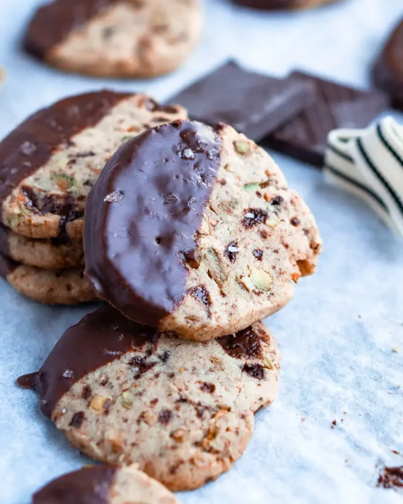 Gluten-Free Dark Chocolate Pistachio Shortbread Cookies by Stillwood Kitchen - FoodSocial