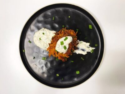 Sweet Potato Latkes with Horseradish Sour Cream