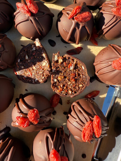 Dark Chocolate Goji Berry Truffles (Paleo, Vegan)