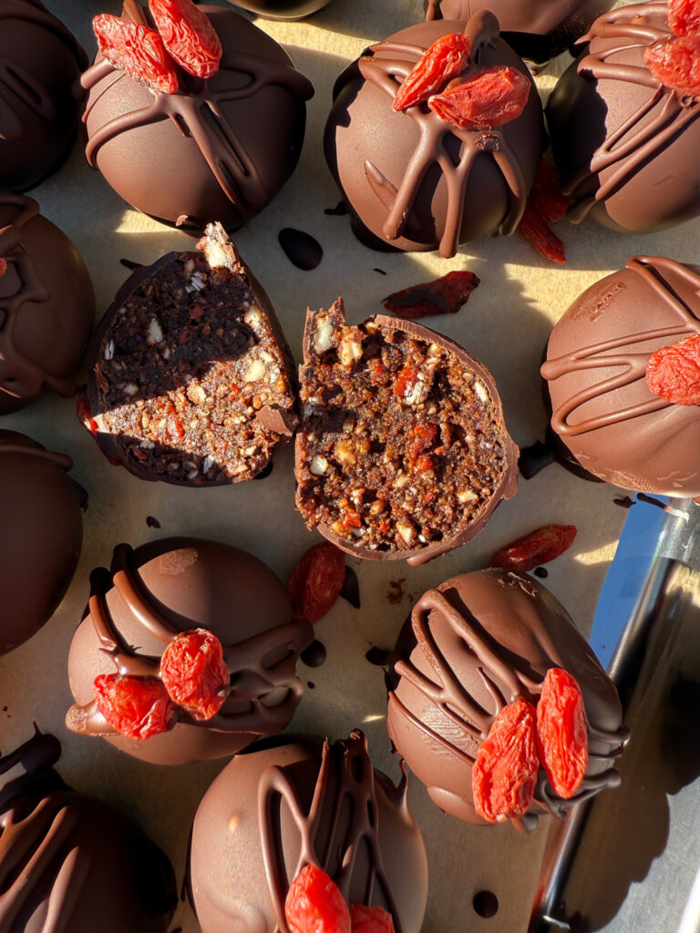 Dark Chocolate Goji Berry Truffles (Paleo, Vegan) by bakeitpaleo - FoodSocial