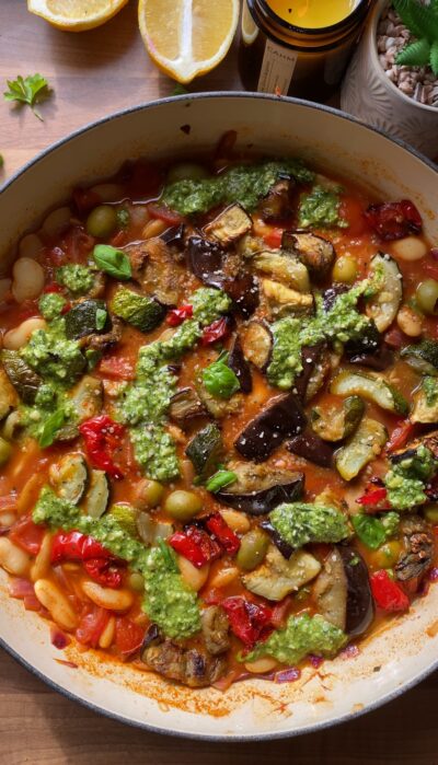 mediterranean beans with herby pistou