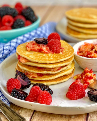 Low Carb Blender Pancakes w/ Berry Butter