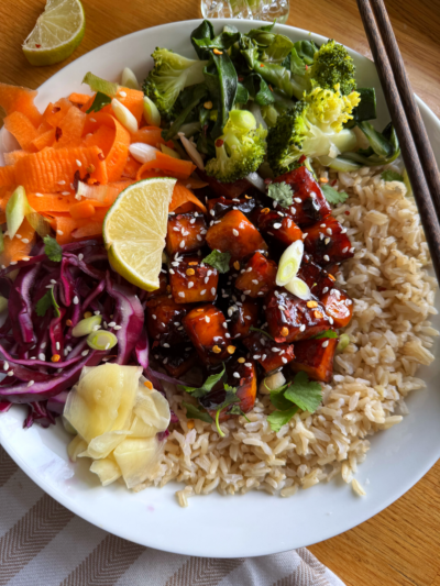 Crispy Teriyaki Tofu Rice Bowl