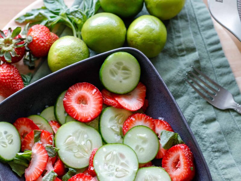 Cucumber Strawberry Salad with Honey Lime Dressing by Timestampedfood - FoodSocial