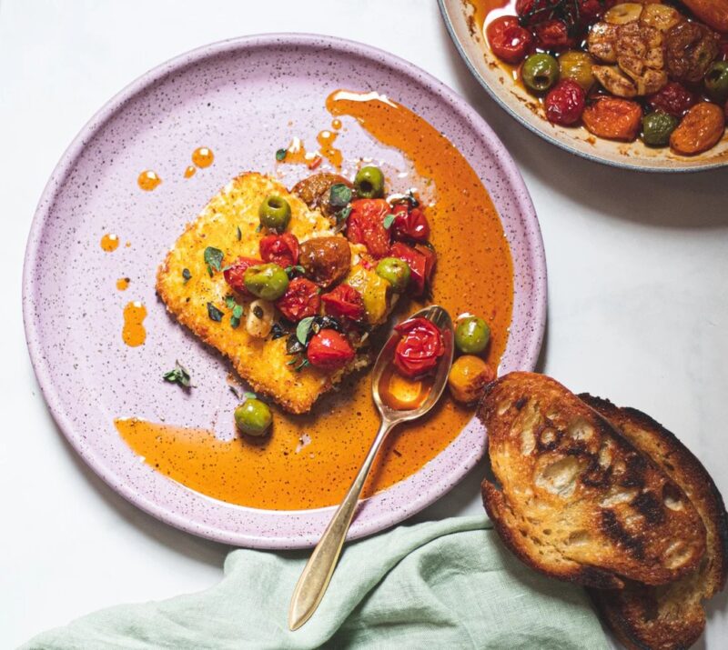 Hot Crispy Feta with Roasted Chili Tomatoes and Olives by Hot Crispy Oil - FoodSocial
