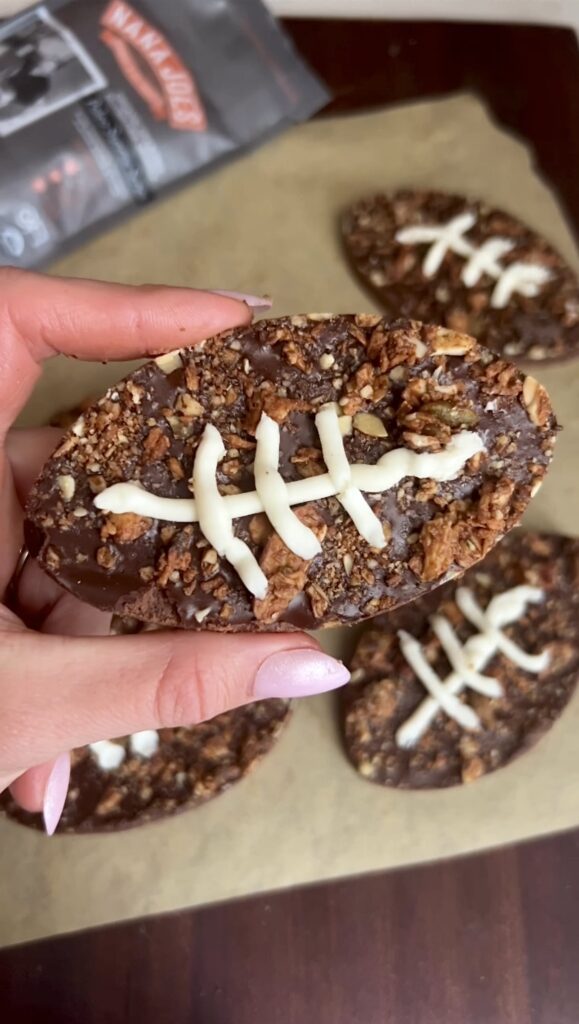Brownie Batter Bark Footballs by colleenshealthylife - FoodSocial