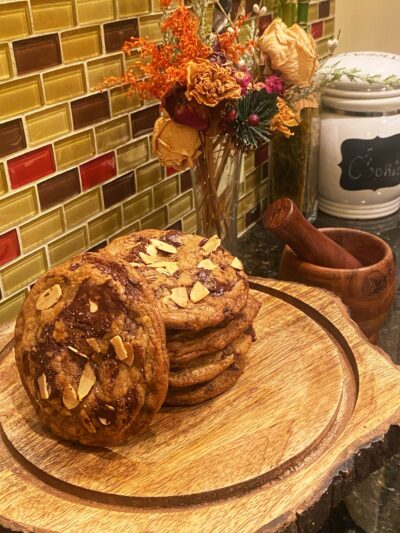 Brown butter almond chocolate chip cookies