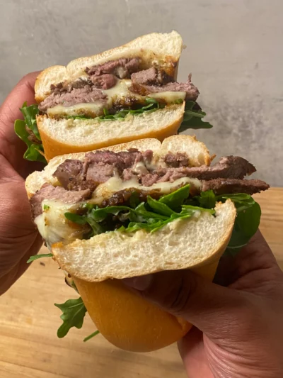 Steak sandwich with caramelized onions