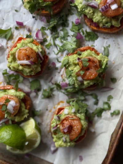 Sweet Potato Bites with Shrimp & Avocado