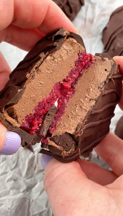 Chocolate Raspberry Frozen Mousse Cups (higher protein)