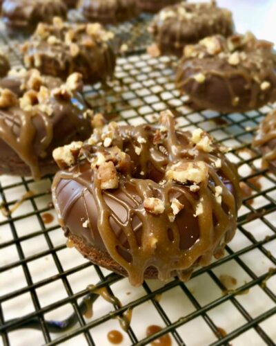 Mini Chocolate Turtle Donuts (Paleo/Gluten Free)