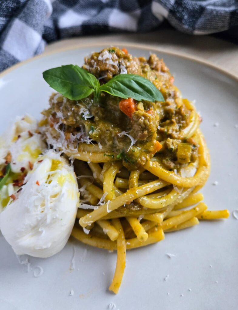 Pesto & Pepper Bucatini Bolognese by the_happy_veg - FoodSocial