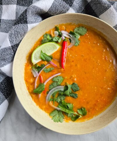 Spicy Coconut Red Curry Lentil Soup