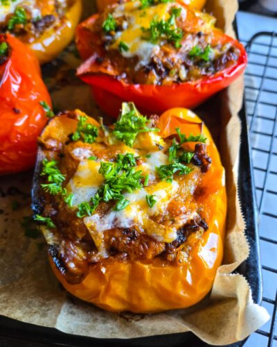 Cheesy Stuffed Peppers with Black Lentils