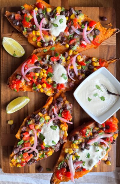 Black bean enchiladas stuffed sweet potatoes