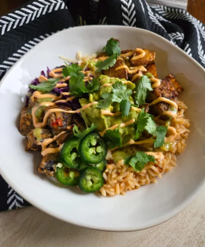 Black Bean Burger & Tater Burrito Bowls