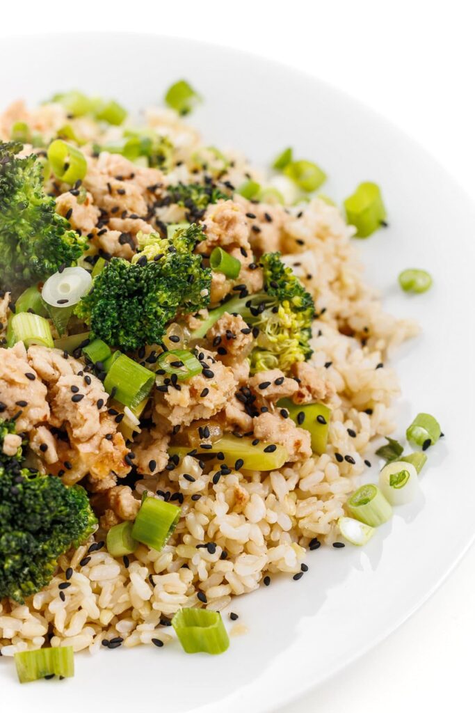Brown Rice and Ground Turkey Stir Fry by Liz Della Croce - FoodSocial