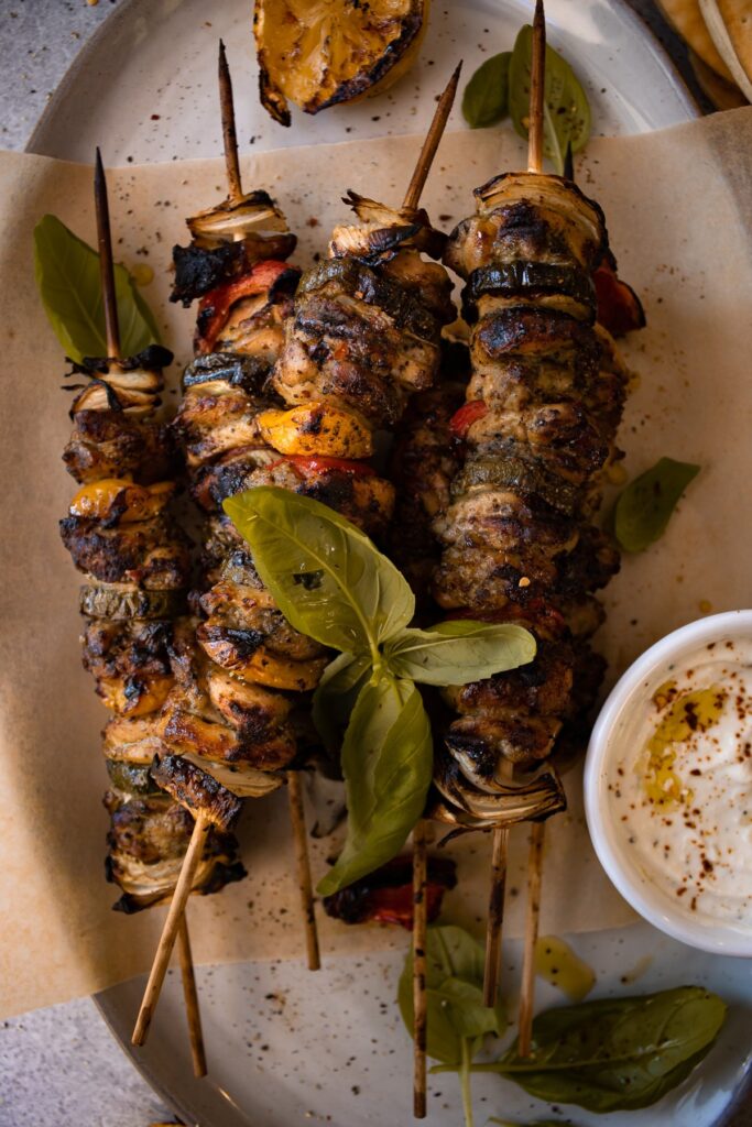 Grilled Chicken Skewers With Garlicky Whipped Ricotta by Inspired with a Twist - FoodSocial