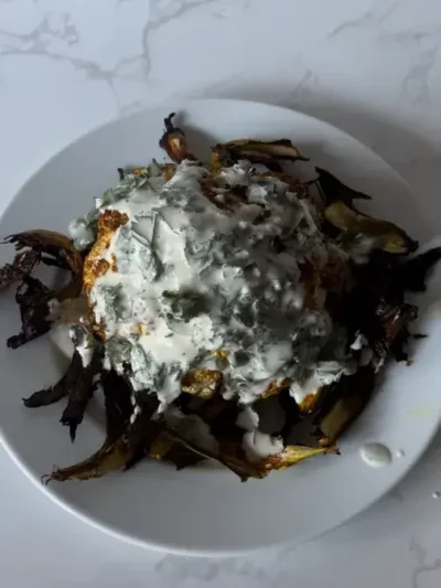 Whole Roasted Tahini Herb Cauliflower