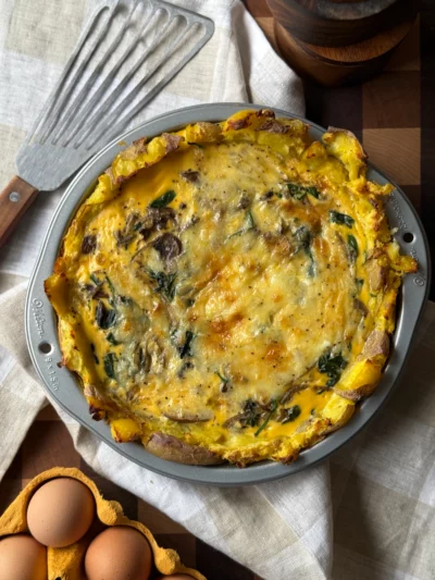 Baby Potato Crusted Quiche – Spinach & Mushroom