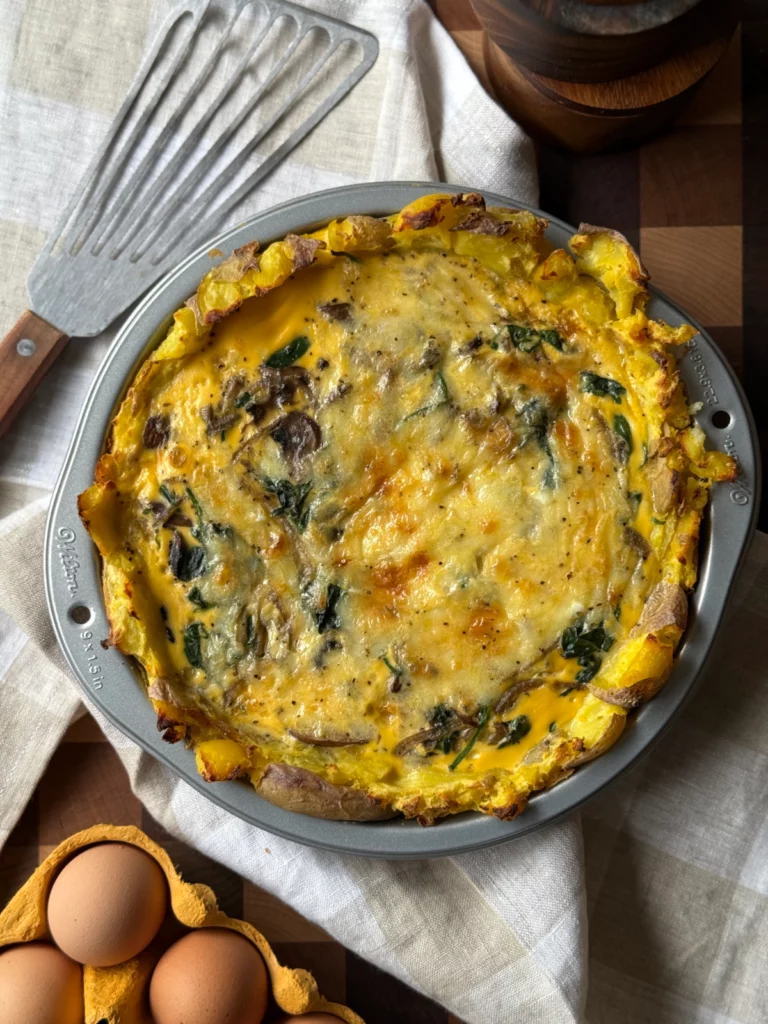 Baby Potato Crusted Quiche – Spinach & Mushroom by Reed Dunn - FoodSocial