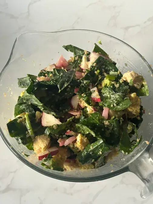 Loaded Kale Salad with Tahini Dressing by naturallynourishedwitholivia - FoodSocial