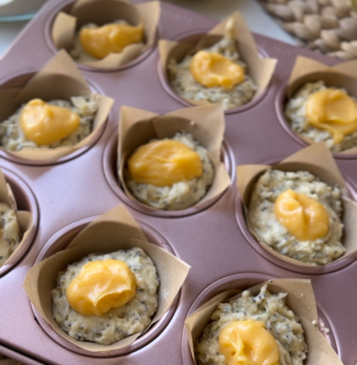 Sourdough Discard Lemon Curd and Poppy Seed Muffins