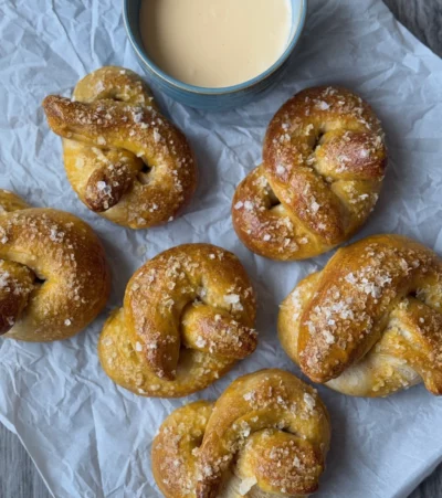 Sourdough Baked Pretzels and Cheese Sauce