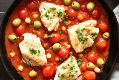 Spanish Baked Cod in Sturdy Marinara Sauce