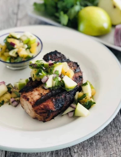 Blackened Pork Chop with Granny Smith and Pineapple Pico