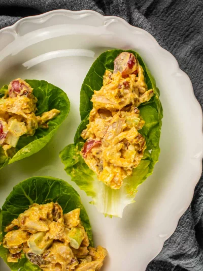 Curry Chicken Salad with Grapes Lettuce Wraps