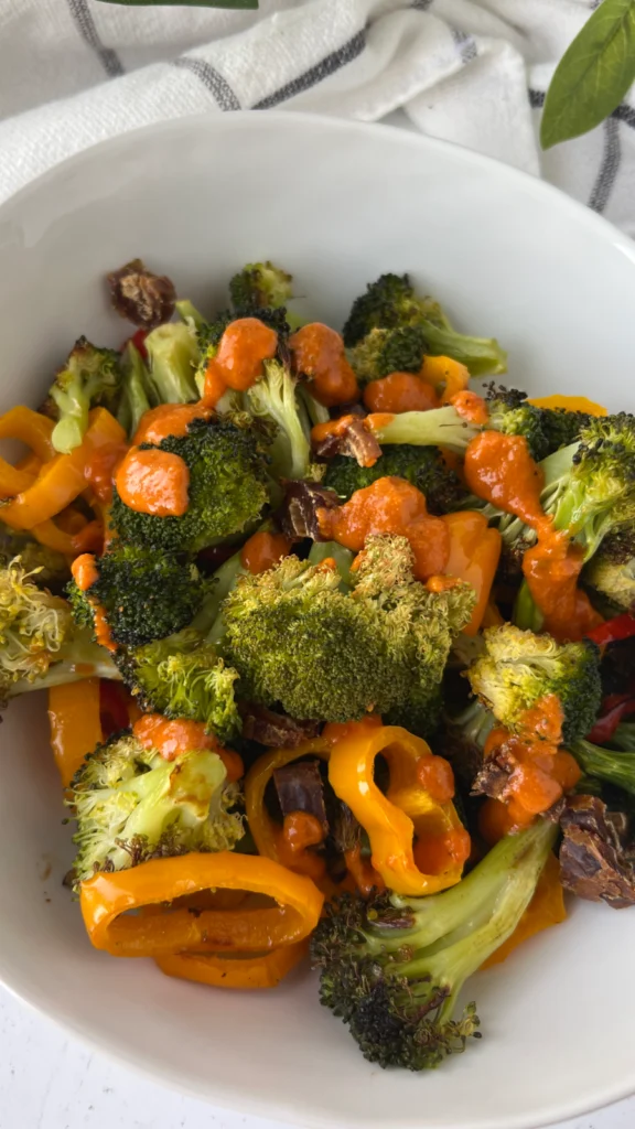 Roasted Broccoli & Pepper Salad with Dates & Red Pepper Sauce by hollysbestlife - FoodSocial