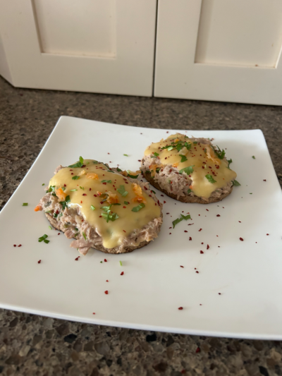 triple threat open-faced tuna melts