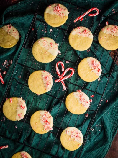 White Chocolate Dipped Peppermint Shortbread Cookies